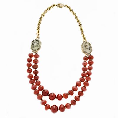 Collana in Oro Giallo, Cammei e Vetro