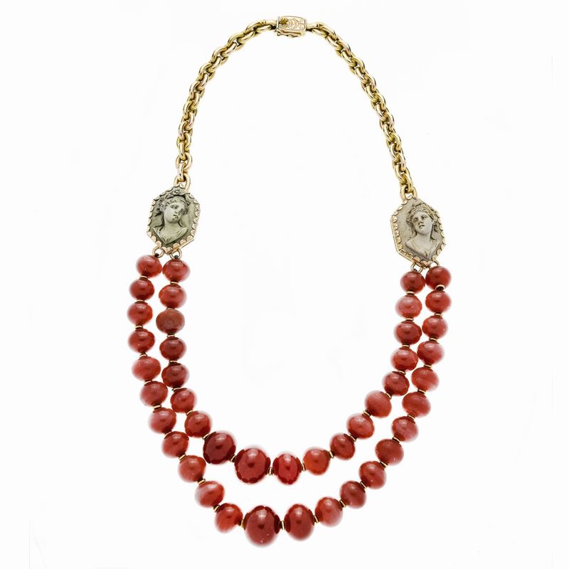 Collana in Oro Giallo, Cammei e Vetro