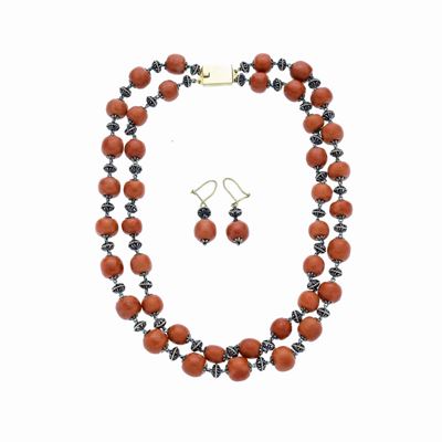 Parure in Argento, Oro Giallo e Corallo Rosso
