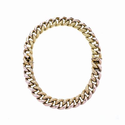 Coppia di Bracciali a Maglie Intreccciate in Oro Giallo e Oro Rosa