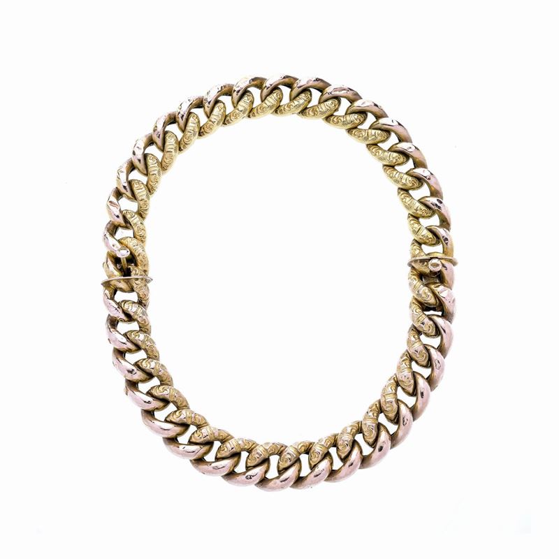 Coppia di Bracciali a Maglie Intreccciate in Oro Giallo e Oro Rosa