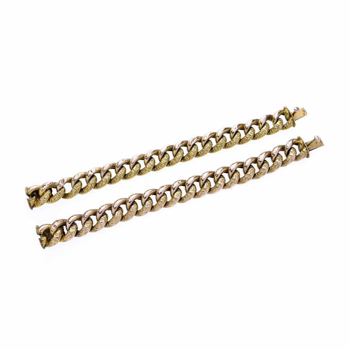 Coppia di Bracciali a Maglie Intreccciate in Oro Giallo e Oro Rosa