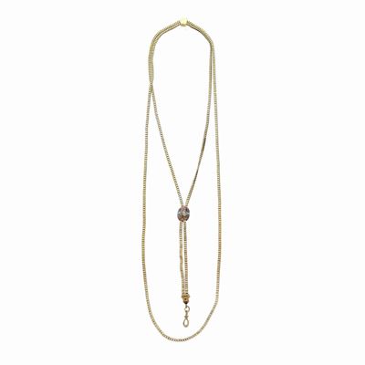 Lunga Collana Saliscendi in Oro Giallo, Oro Rosa e Turchesi