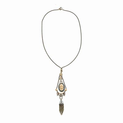 Collana con Pendente in Oro Giallo e Turchesi