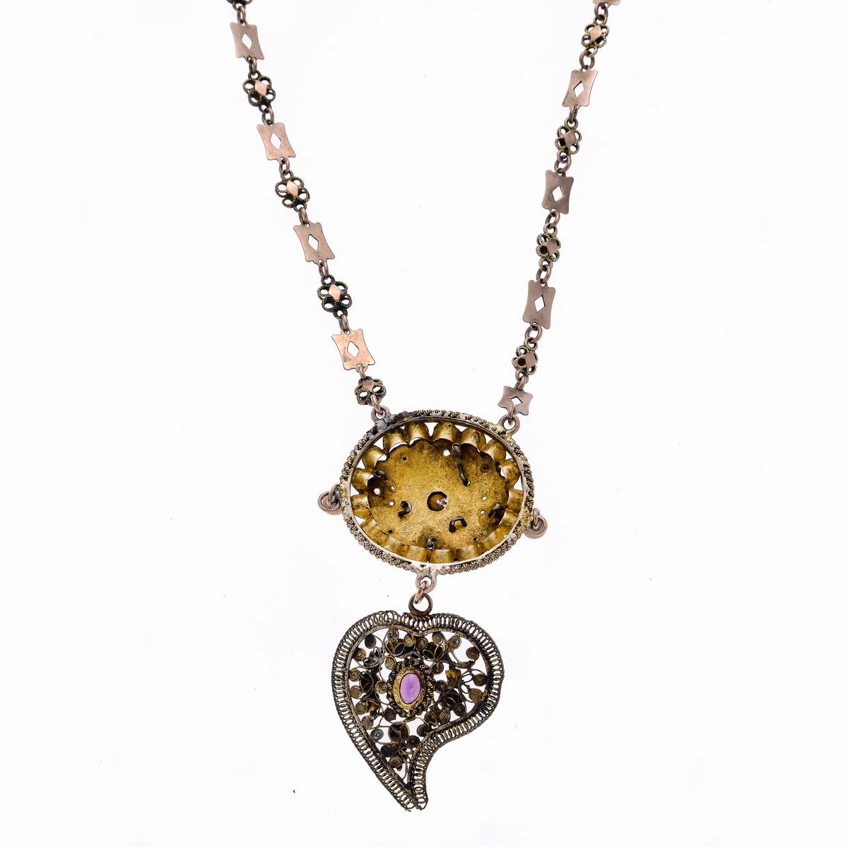 Collana e Orecchini in Metallo Dorato, Oro a Basso Titolo e Pietre