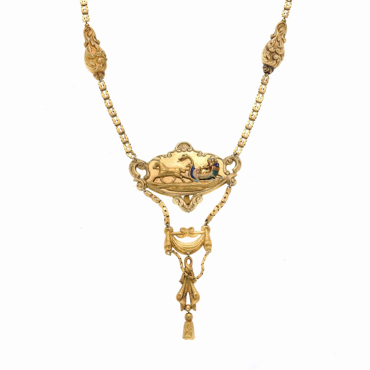Collana in Oro Giallo e Smalti di Vari Colori