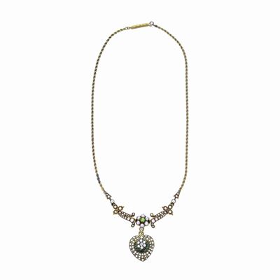 Girocollo in Oro Giallo, Diamante, Smeraldi e Microperle