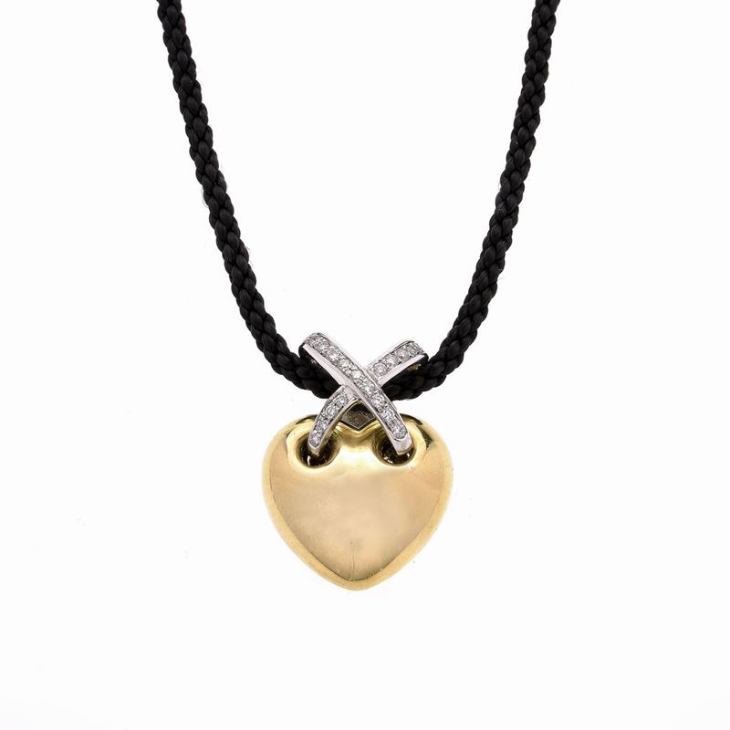 Pendente Cuore in Oro Giallo, Oro Bianco e Diamanti