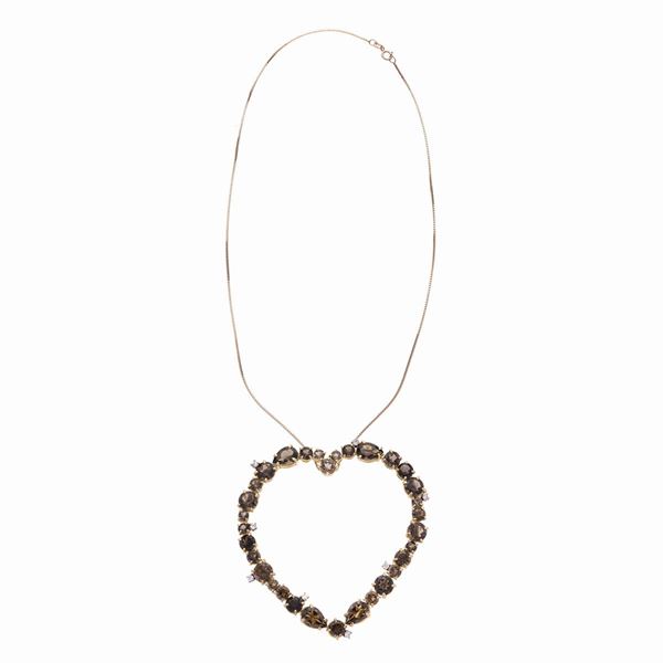 Large heart pendant in yellow gold, diamonds and smoky quartz  - Auction Jewelery and Watch auction - Antique Jewelery from a Venetian Collection (lots 1-91) - Curio - Casa d'aste in Firenze