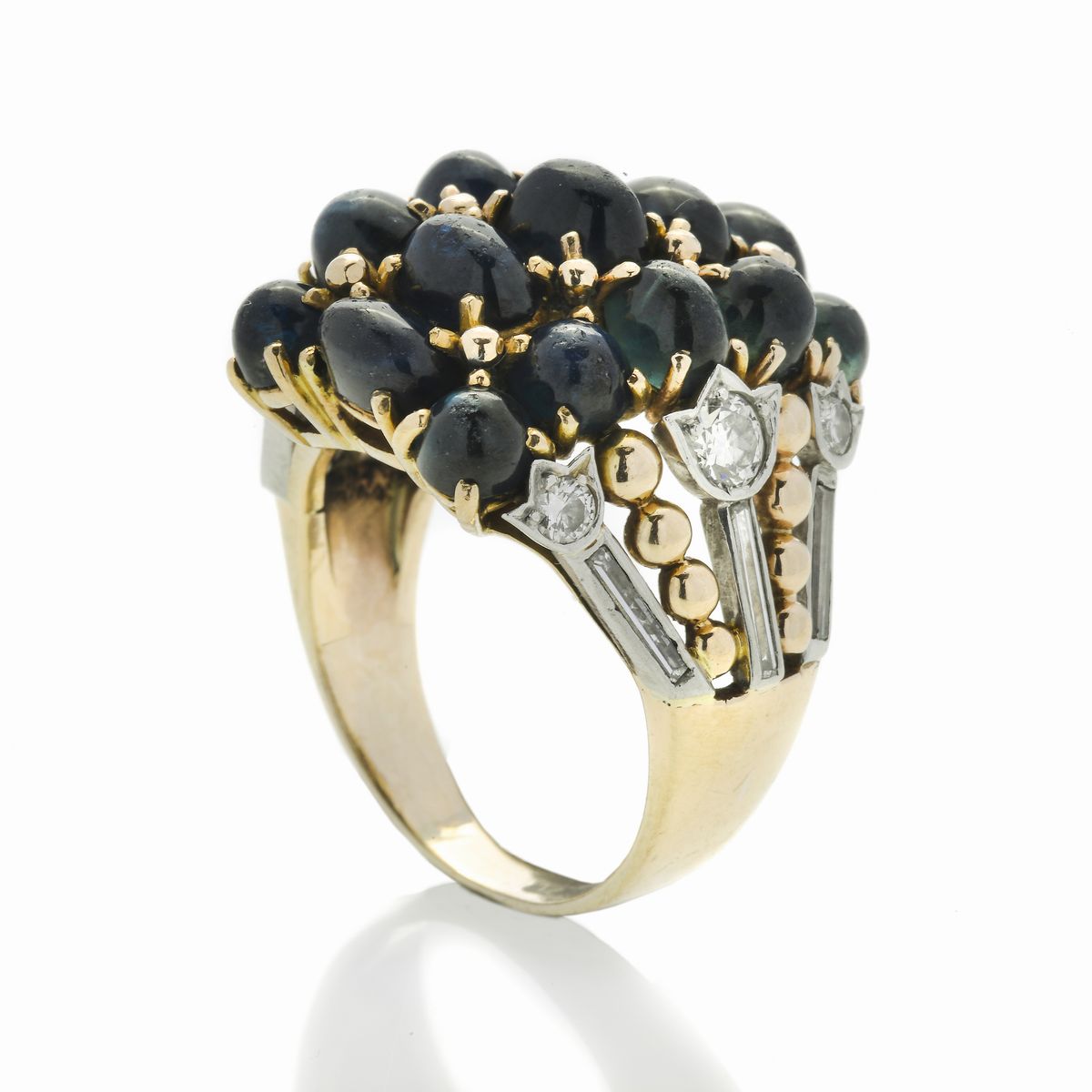 Anello in Oro Giallo, Oro Bianco, Diamanti e Zaffiri