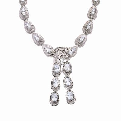 Importante Collier in Oro Bianco, Diamanti e Acquamarina
