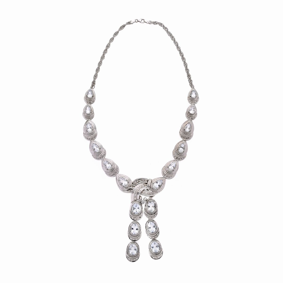 Importante Collier in Oro Bianco, Diamanti e Acquamarina
