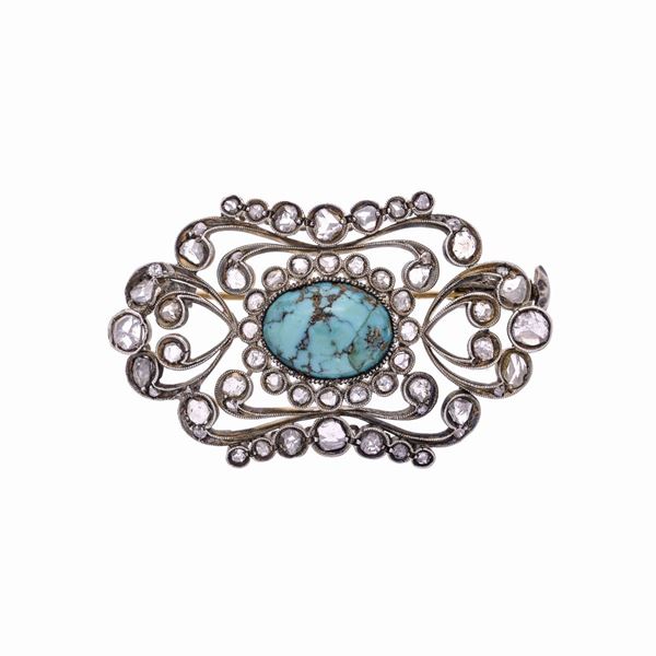 Brooch in white gold, silver, diamonds and turquoise  - Auction Jewelery and Watch auction - Antique Jewelery from a Venetian Collection (lots 1-91) - Curio - Casa d'aste in Firenze