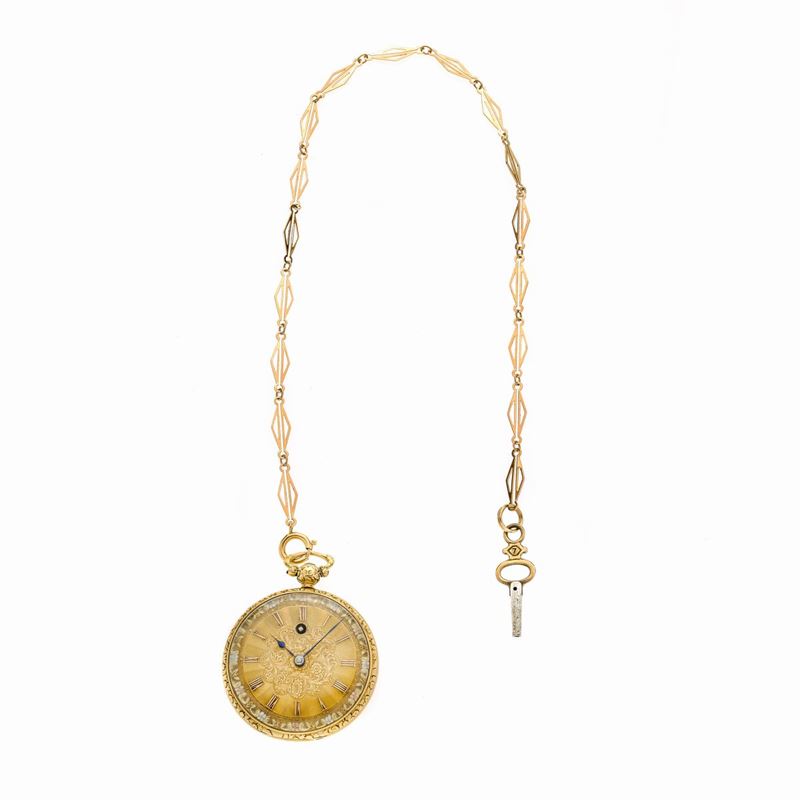 Orologio da Tasca in Oro Giallo con Catena e Chiave
