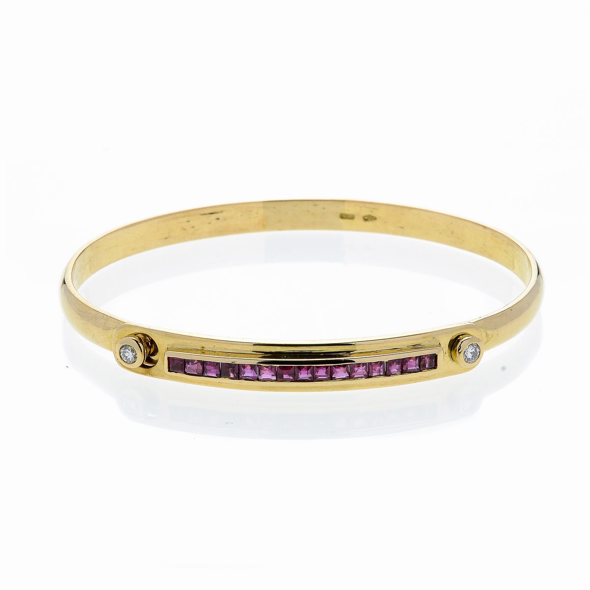 Bracciale Rigido in Oro Giallo, Diamanti e Rubini