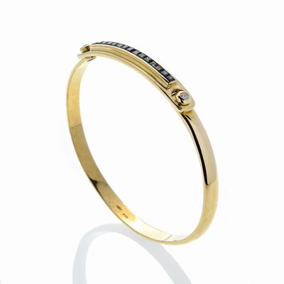 Bracciale Rigido in Oro Giallo, Diamanti e Zaffiri