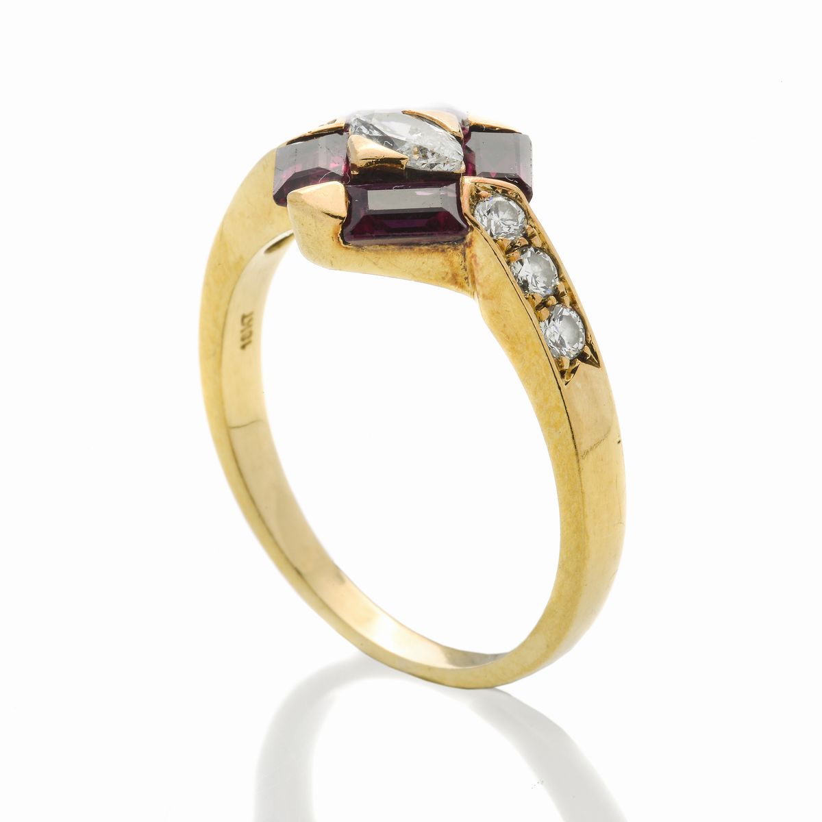 Anello in Oro Giallo, Diamanti e Rubini