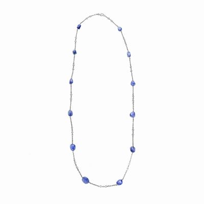 Collana in Oro Bianco, Diamanti e Zaffiri