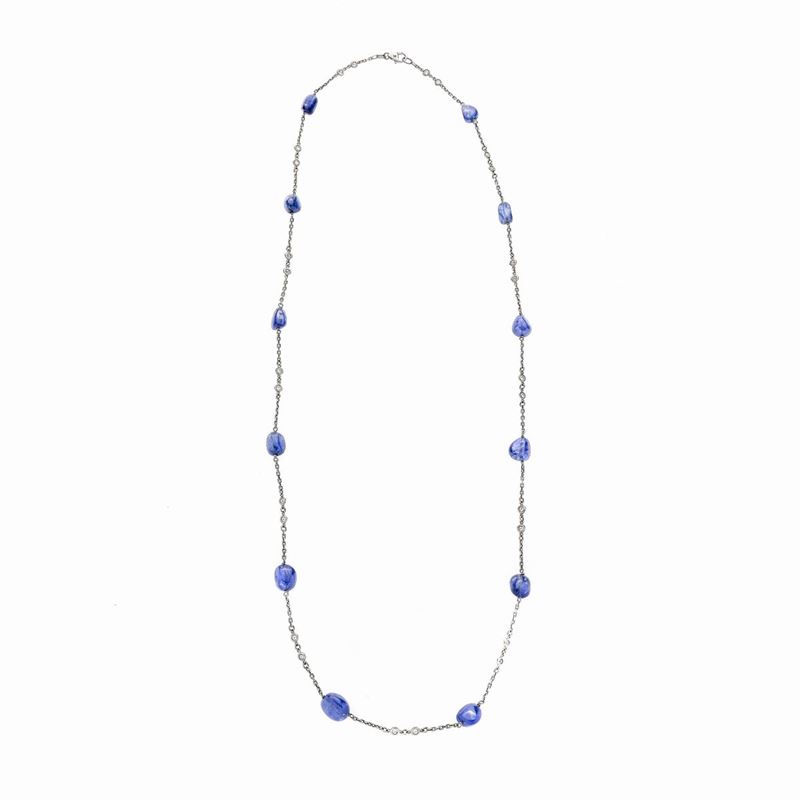 Collana in Oro Bianco, Diamanti e Zaffiri