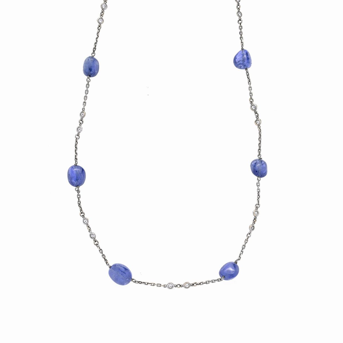 Collana in Oro Bianco, Diamanti e Zaffiri