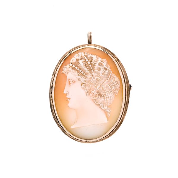 Brooch pendant 14 kt gold and cameo shell