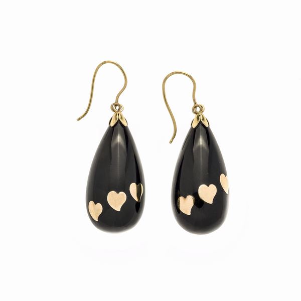 Pair of dangling earrings in yellow gold and tortoise  - Auction Jewelery and Watch auction - Antique Jewelery from a Venetian Collection (lots 1-91) - Curio - Casa d'aste in Firenze