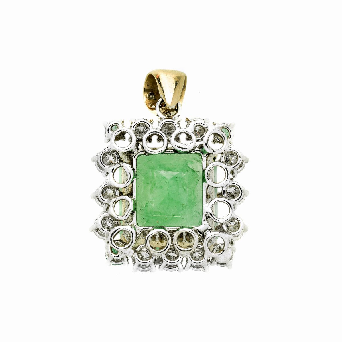 Pendente in Oro Giallo, Oro Bianco, Diamanti e Smeraldi