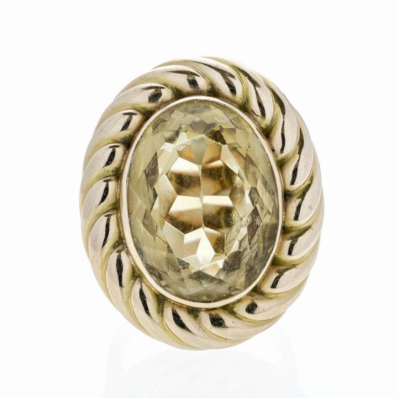Grande Anello in Oro Giallo e Quarzo Citrino