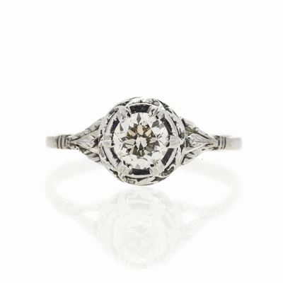 Anello Solitario in Oro Bianco e Diamante