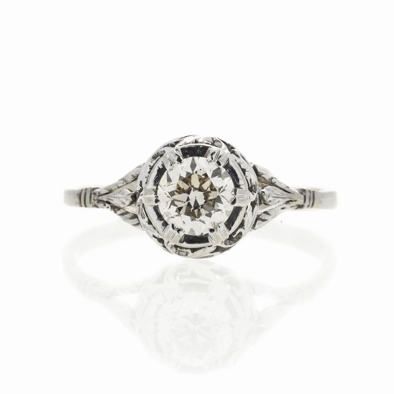 Anello Solitario in Oro Bianco e Diamante