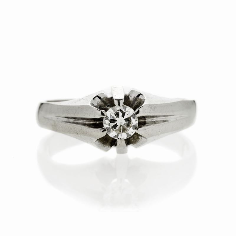 Anello Solitario in Oro Bianco e Diamante