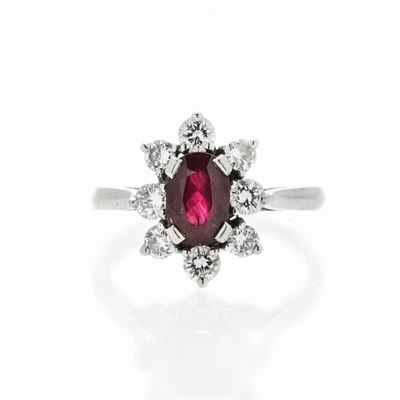 Anello in Platino, Diamanti e Rubino