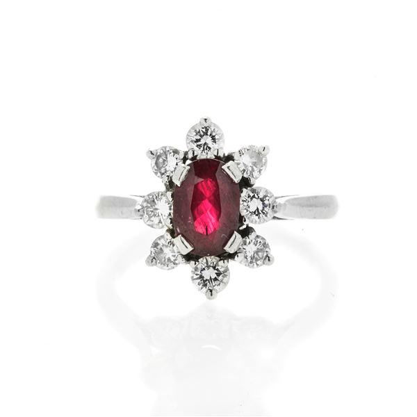 Ring in platinum, diamond and ruby
