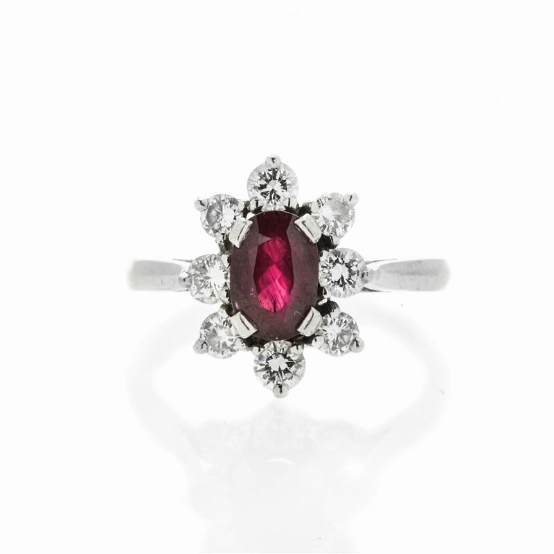 Anello in Platino, Diamanti e Rubino