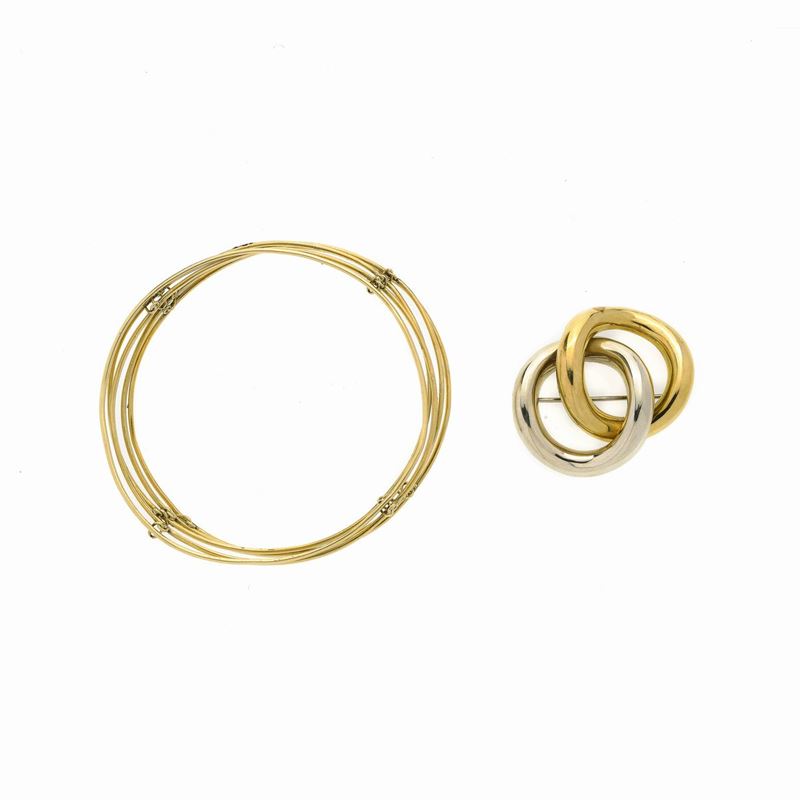 Lotto di Bracciale e Spilla in Oro Giallo e Oro Bianco