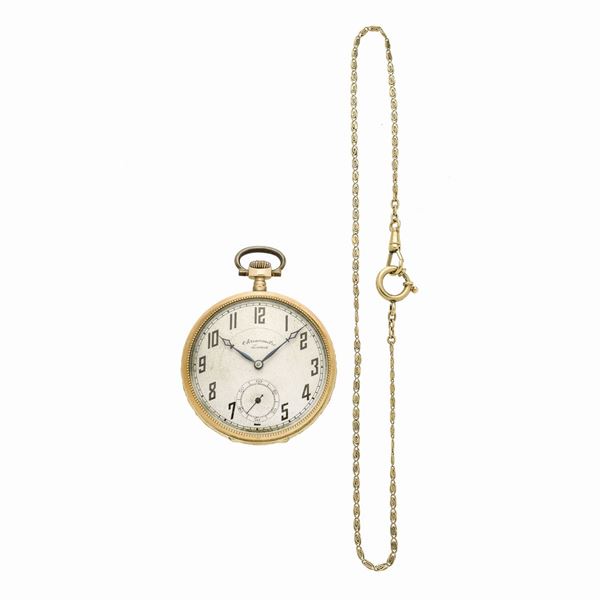Chronograph watch pocket in yellow gold with chain
