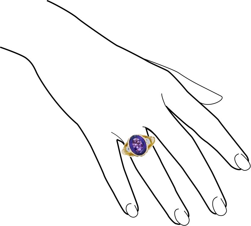 Grande Anello in Oro Giallo Diamanti e Ametista