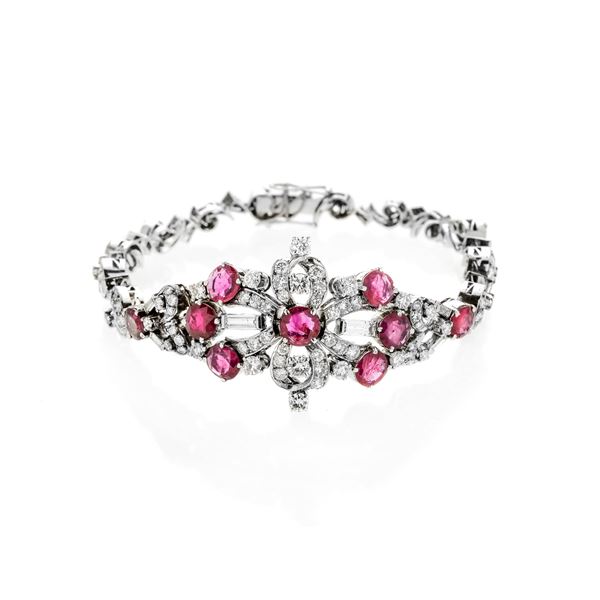 Collier bracelet in white gold, diamonds and rubies