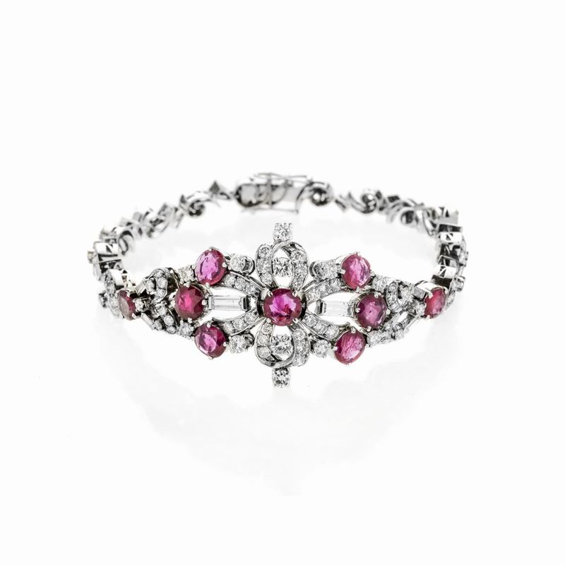 Bracciale Collier in Oro Bianco, Diamanti e Rubini