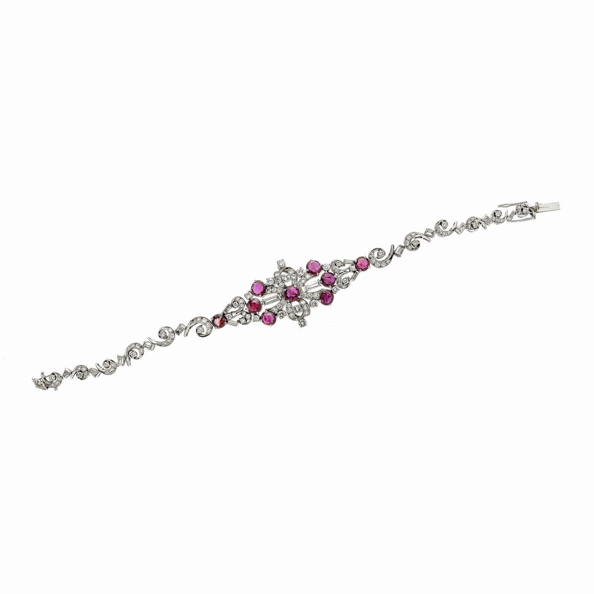 Bracciale Collier in Oro Bianco, Diamanti e Rubini