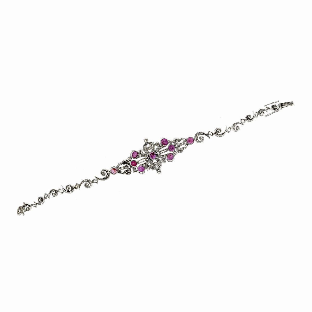 Bracciale Collier in Oro Bianco, Diamanti e Rubini