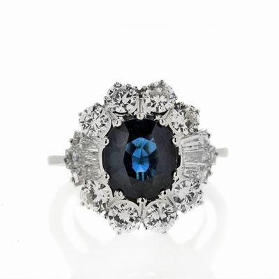 Anello in Oro Bianco, Diamanti e Zaffiro
