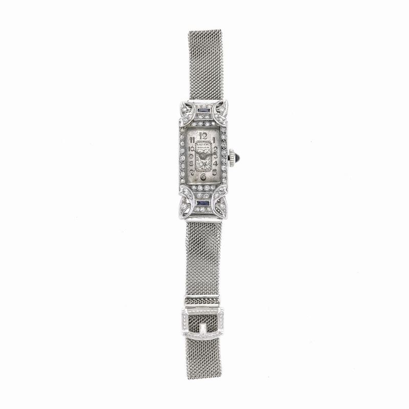 Orologio da Signora in Platino, Oro 14 Kt, Diamanti e Zaffiri Rolex