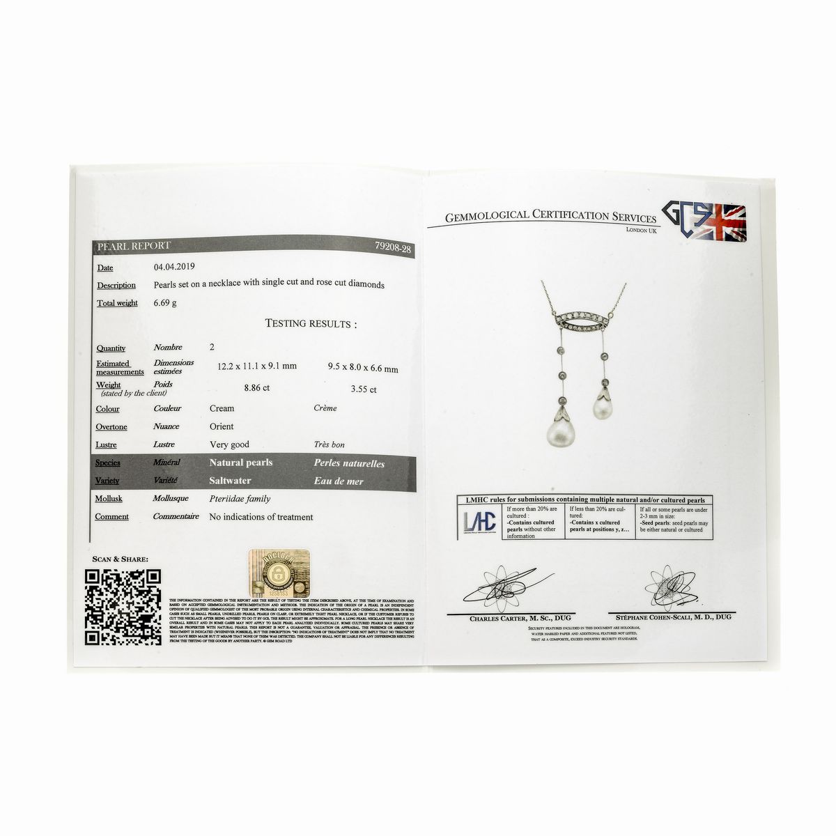Collana in Oro, Argento, Diamanti e Perle Naturali