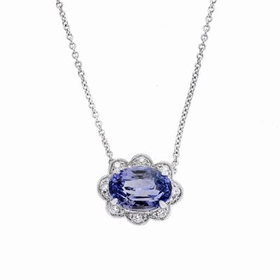 Pendente in Oro Bianco, Diamanti e Zaffiro Naturale