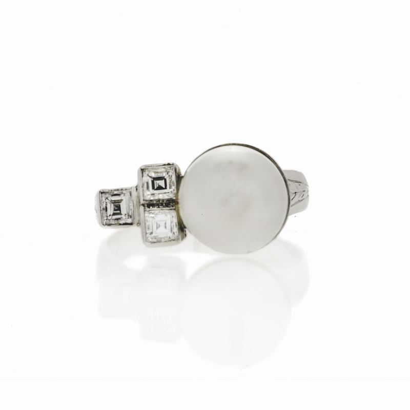 Anello in Oro Bianco, Diamanti e Perle di Naturale