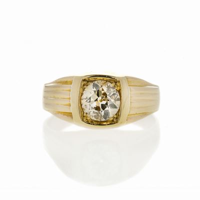 Anello Solitario in Oro Giallo e Diamante Brown