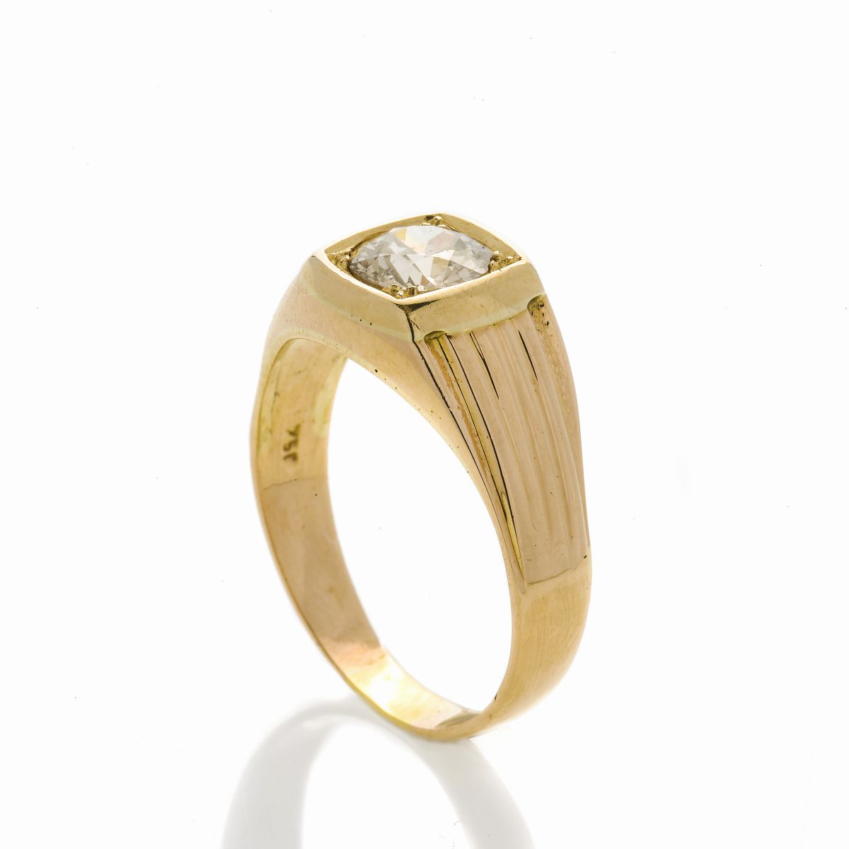 Anello Solitario in Oro Giallo e Diamante Brown