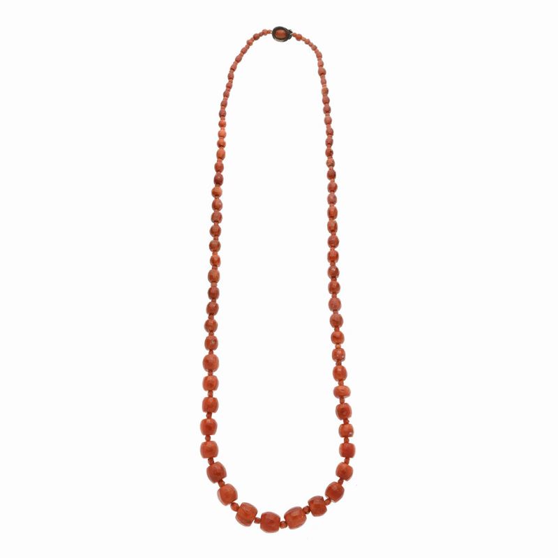 Lunga Collana in Argento e Corallo Rosso