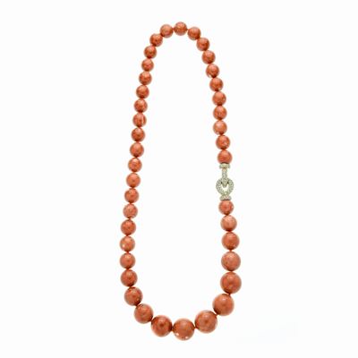 Collana in Corallo Rosso, Oro Giallo e Diamanti